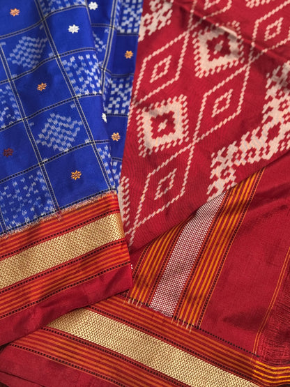 A royal blue shade revival vintage recreated masterpiece created by a national award winning masterweaver, a highly skilled craftsmanship silk ikkat saree