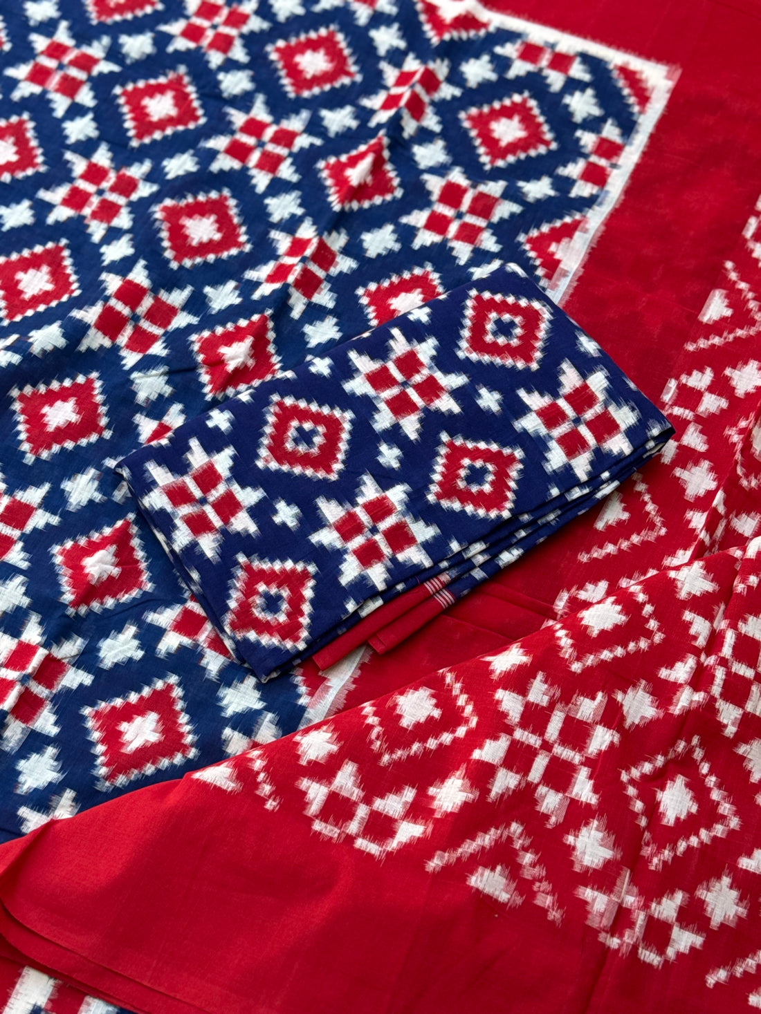 Handwoven tie dyed Telia Rumal double ikkat cotton saree