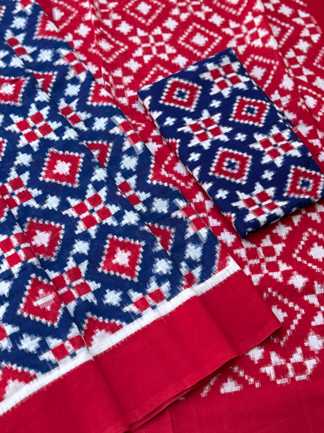 Handwoven tie dyed Telia Rumal double ikkat cotton saree