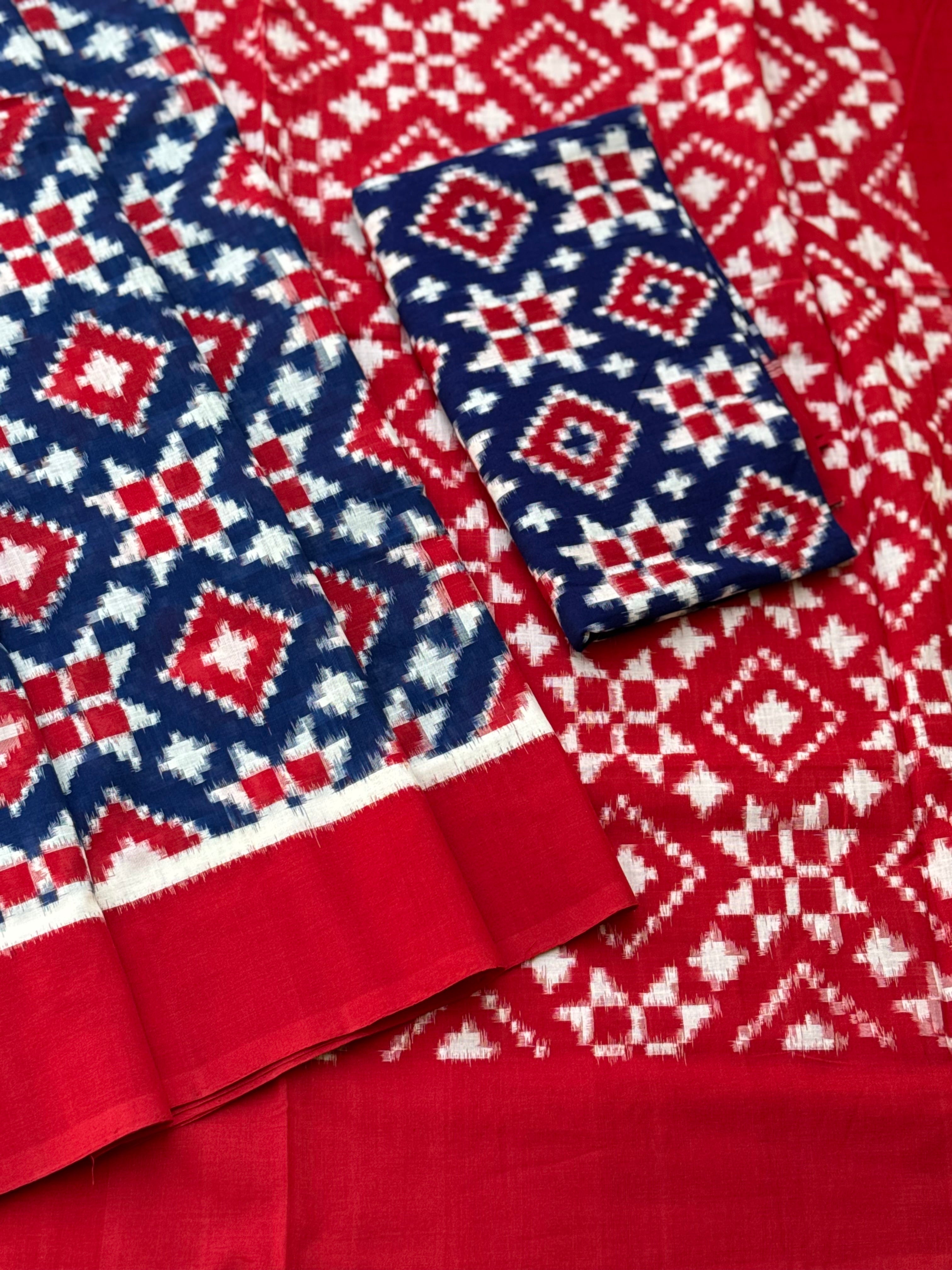 Handwoven tie dyed Telia Rumal double ikkat cotton saree