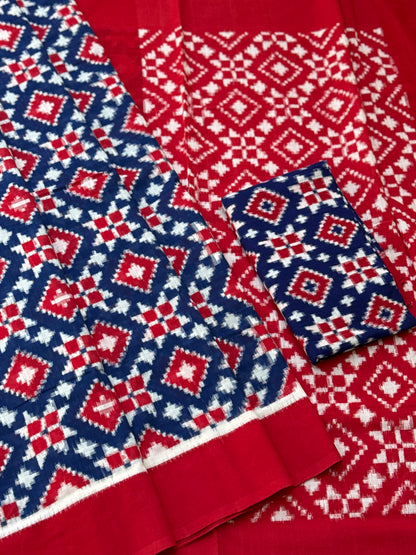 Handwoven tie dyed Telia Rumal double ikkat cotton saree