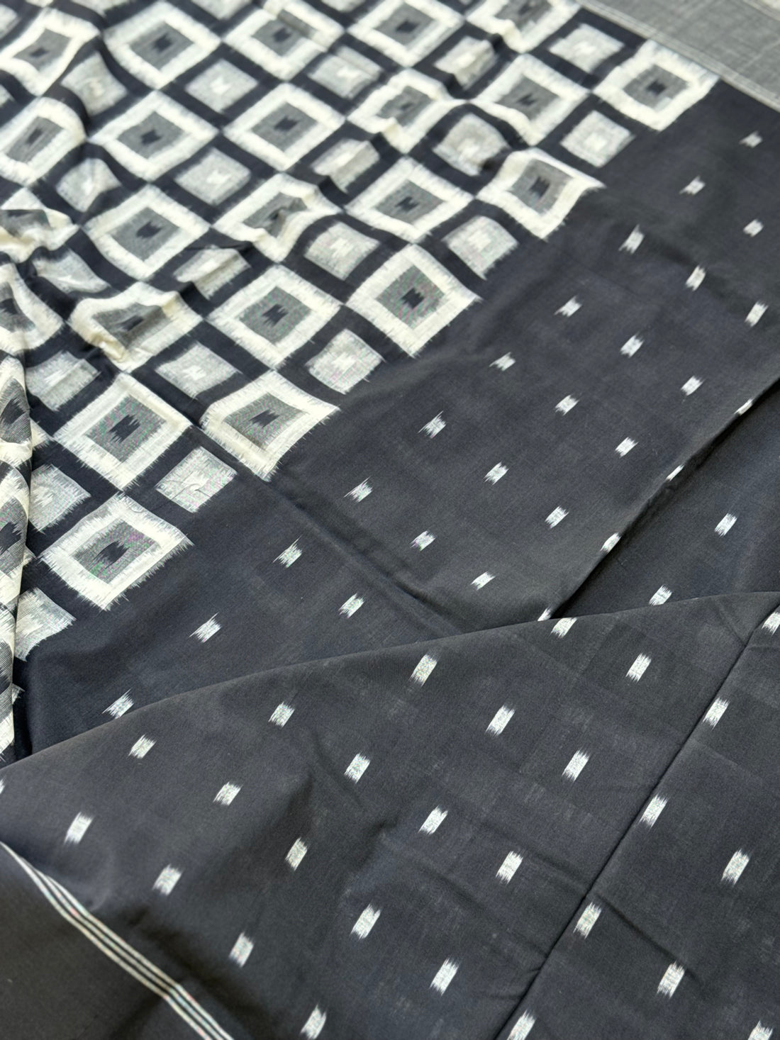 Handwoven tie dyed Telia Rumal double ikkat cotton saree