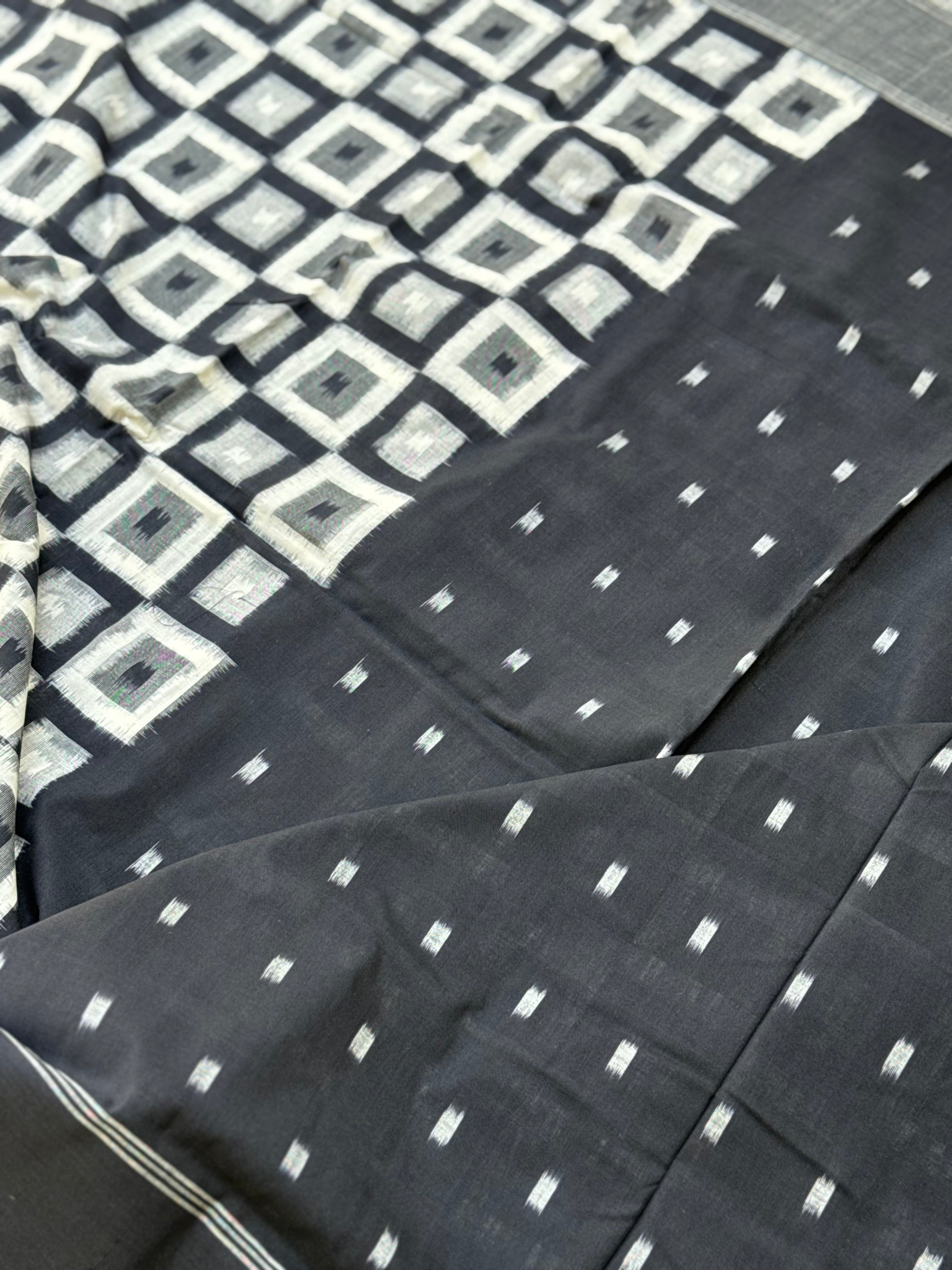 Handwoven tie dyed Telia Rumal double ikkat cotton saree
