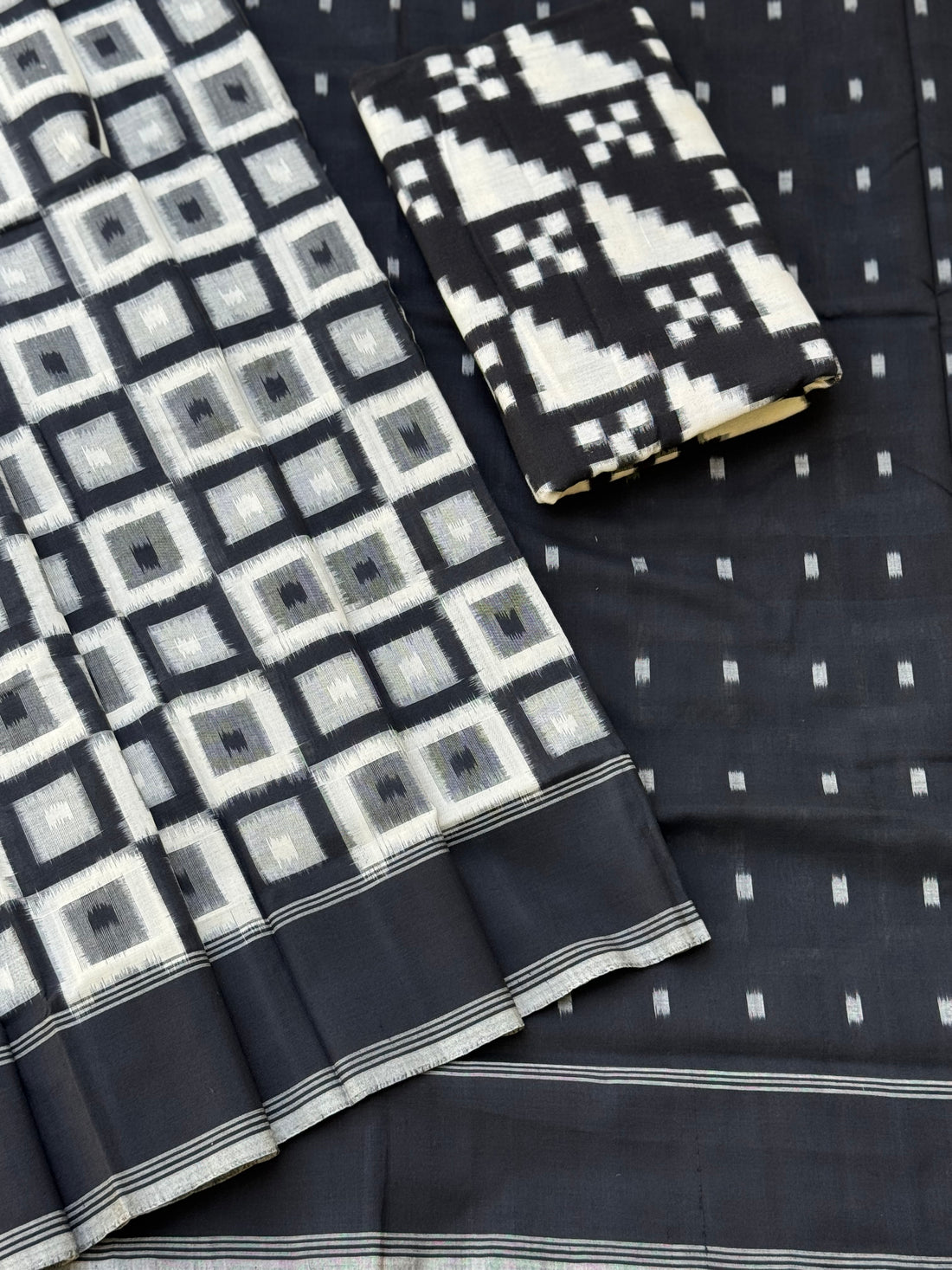 Handwoven tie dyed Telia Rumal double ikkat cotton saree