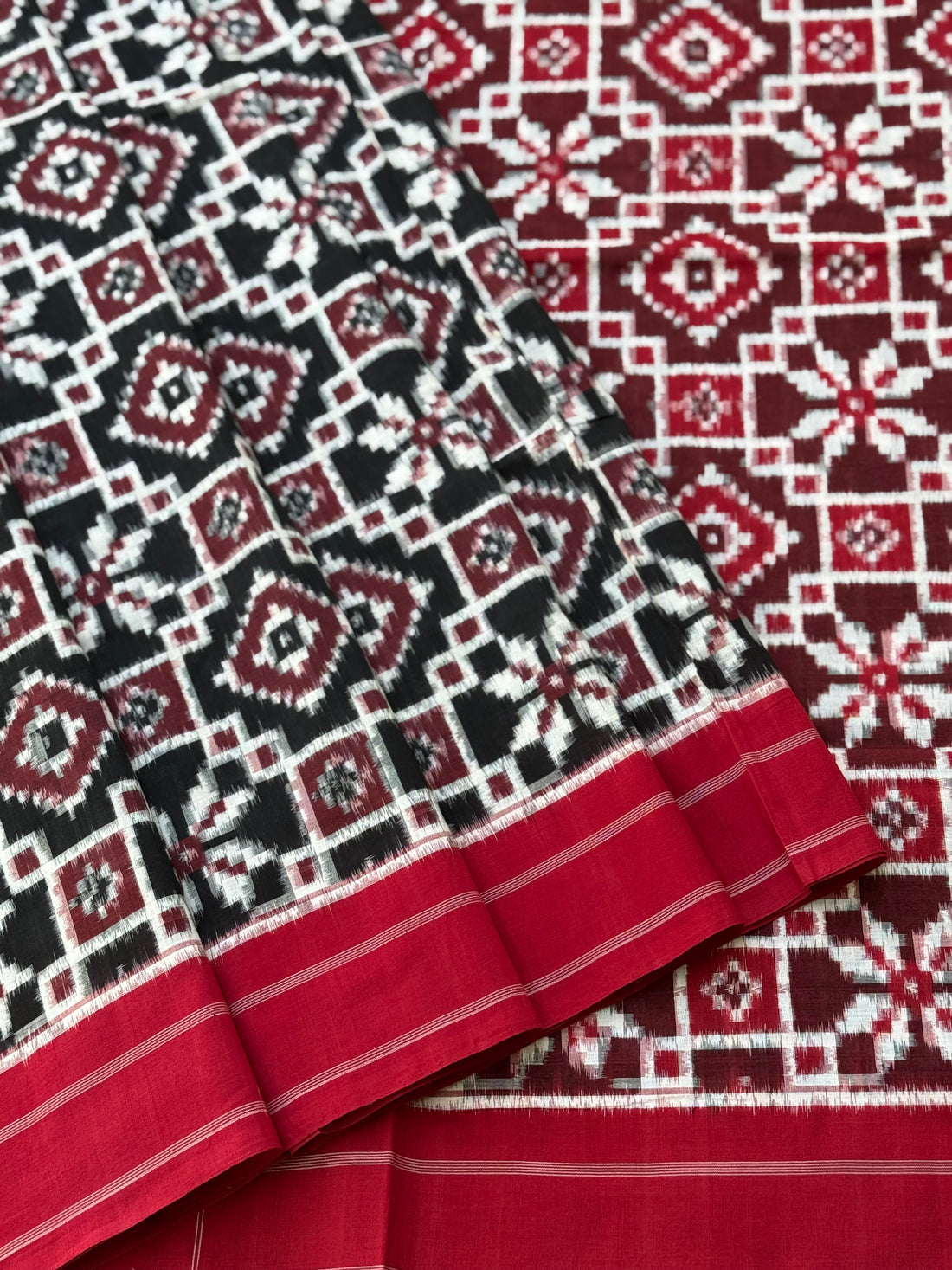 Handwoven tie dyed Telia Rumal double ikkat cotton saree