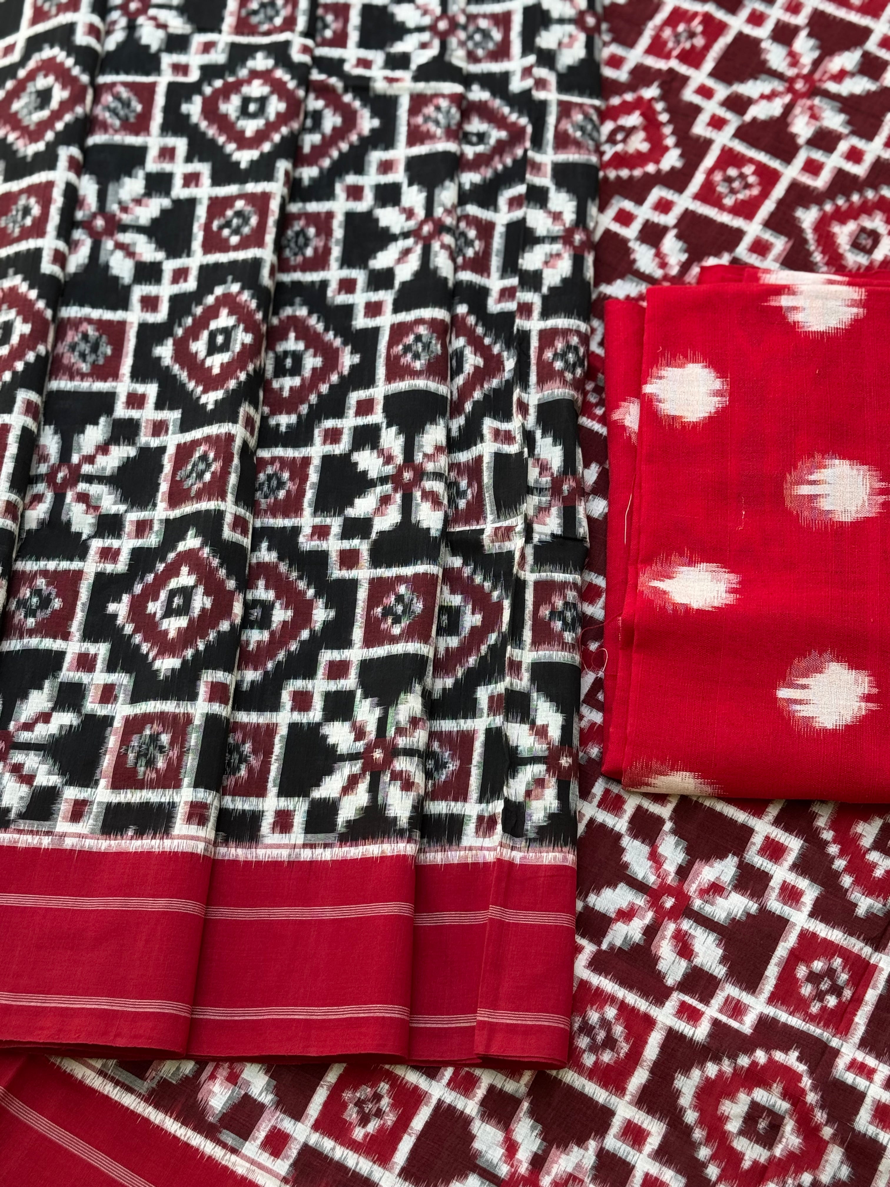 Handwoven tie dyed Telia Rumal double ikkat cotton saree