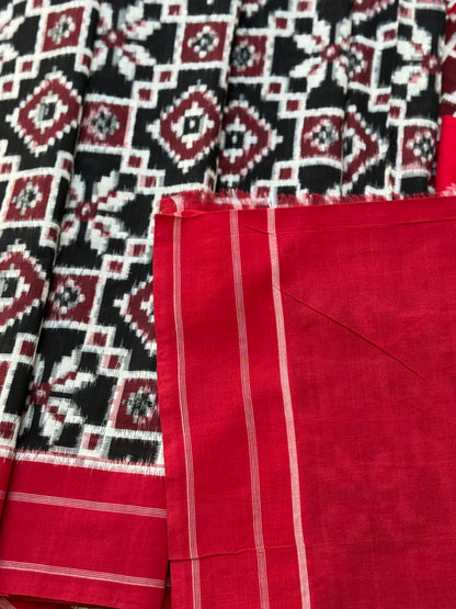 Handwoven tie dyed Telia Rumal double ikkat cotton saree
