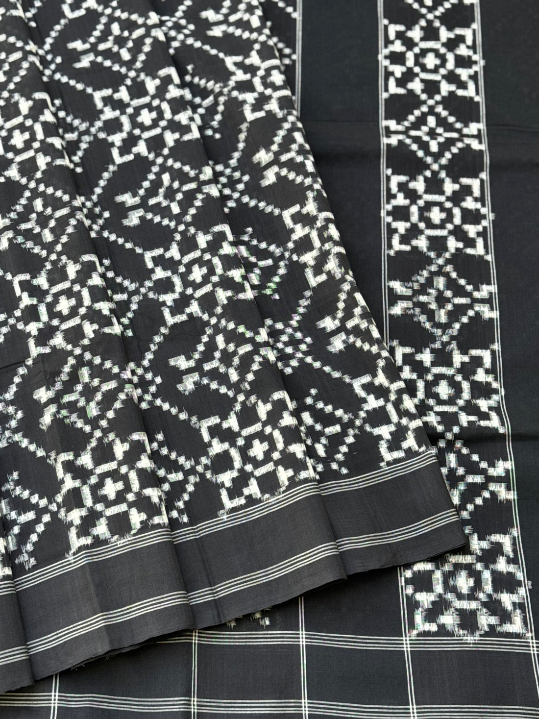 Handwoven tie dyed Telia Rumal double ikkat cotton saree