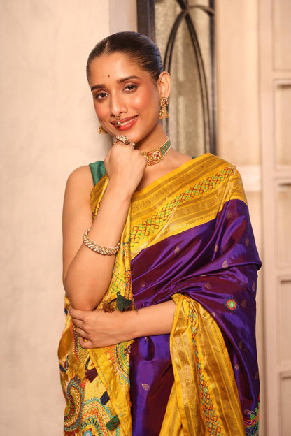Lambani embroidery with mirror work crafted on pure korvai kanchivaram silk