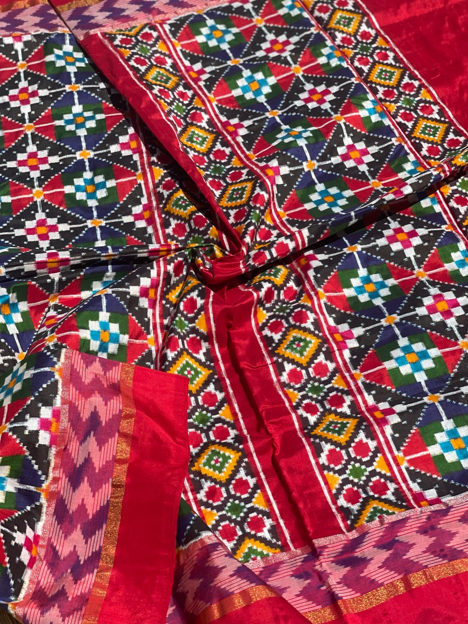 Multicolour Patola Inspired Double Ikkat Silk Saree