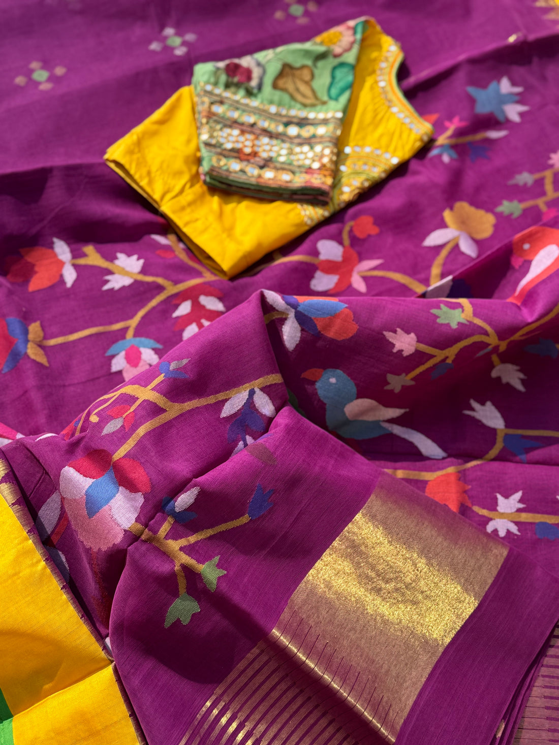 Handspun and handwoven ponduru Khadhi jamdani cotton saree