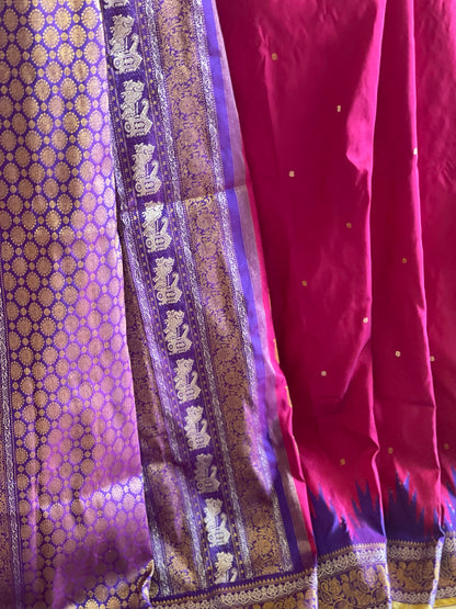 Revival Vintage Ikkat Silk Saree With Kanchi Border And Pallu