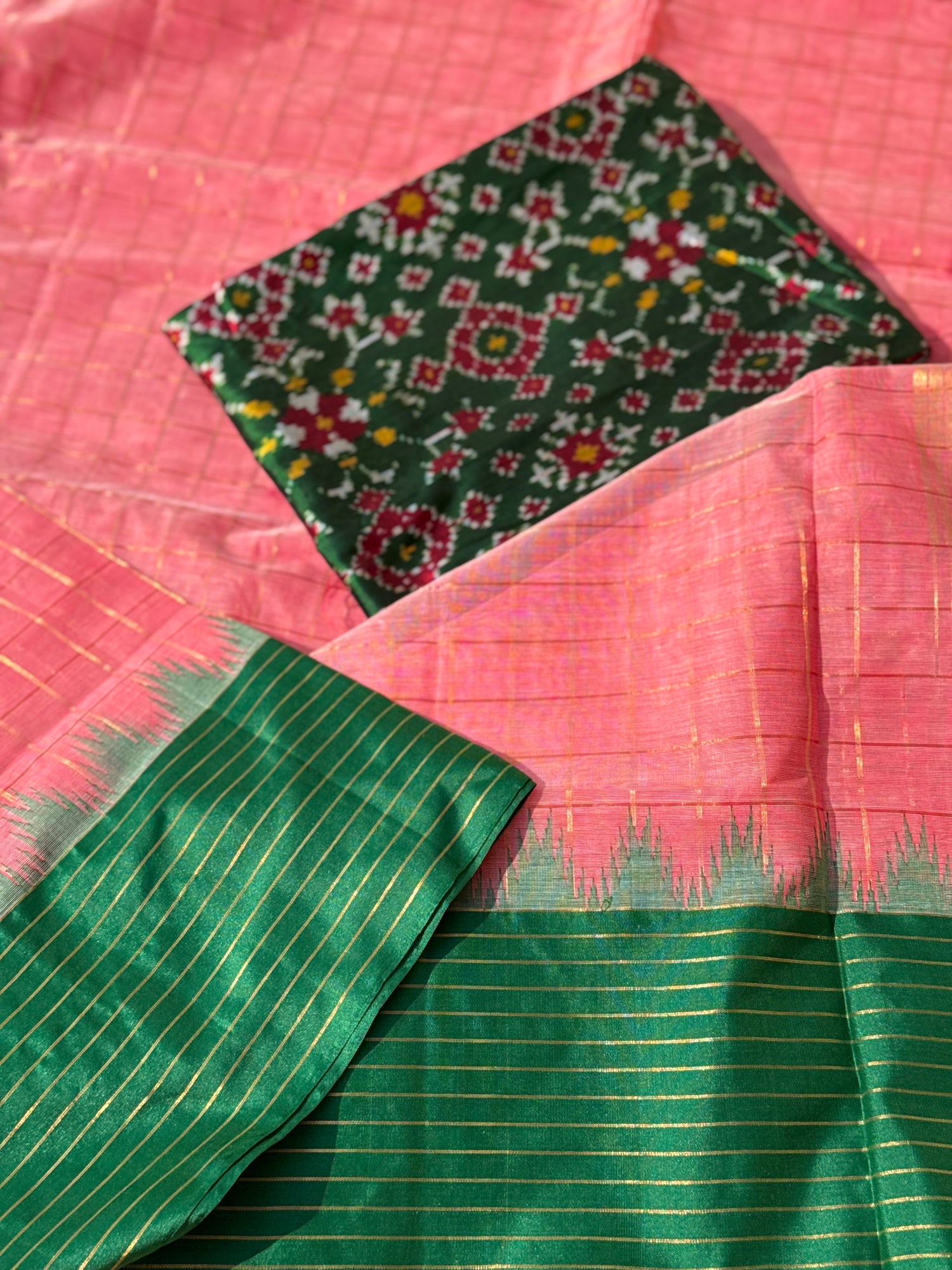 Handspun and handwoven ponduru Khadhi cotton saree with zari checks