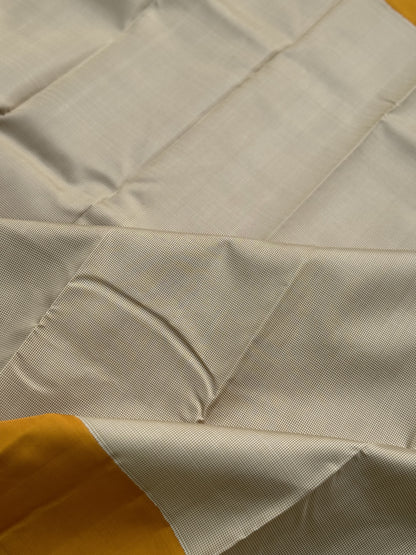 Handwoven Pure Arani Korvai Silk With kasakasa kattam in wheatish white with mustard yellow (Copy)