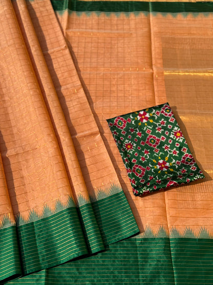 Handspun and handwoven ponduru Khadhi cotton saree with zari checks