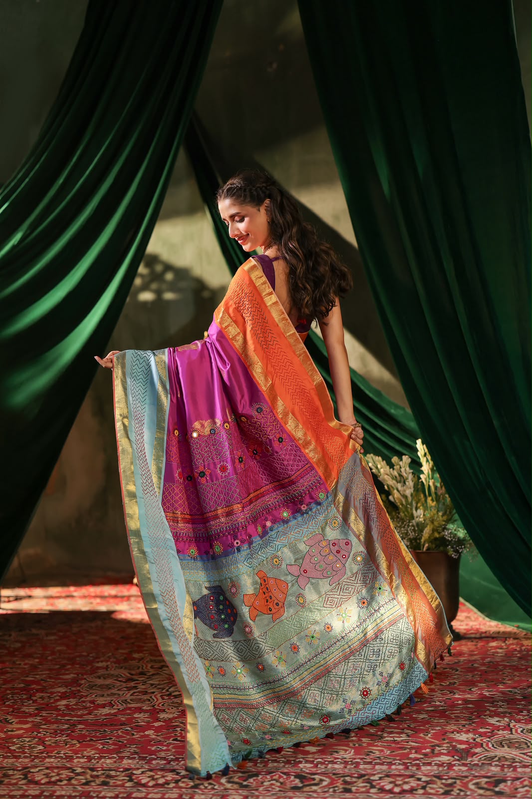 Kanchivaram korvai silk saree with lambani handembroidery work
