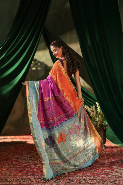 Kanchivaram korvai silk saree with lambani handembroidery work