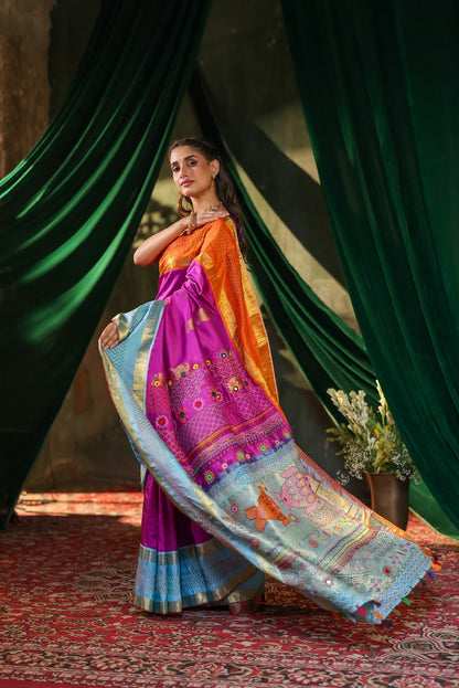 Kanchivaram korvai silk saree with lambani handembroidery work