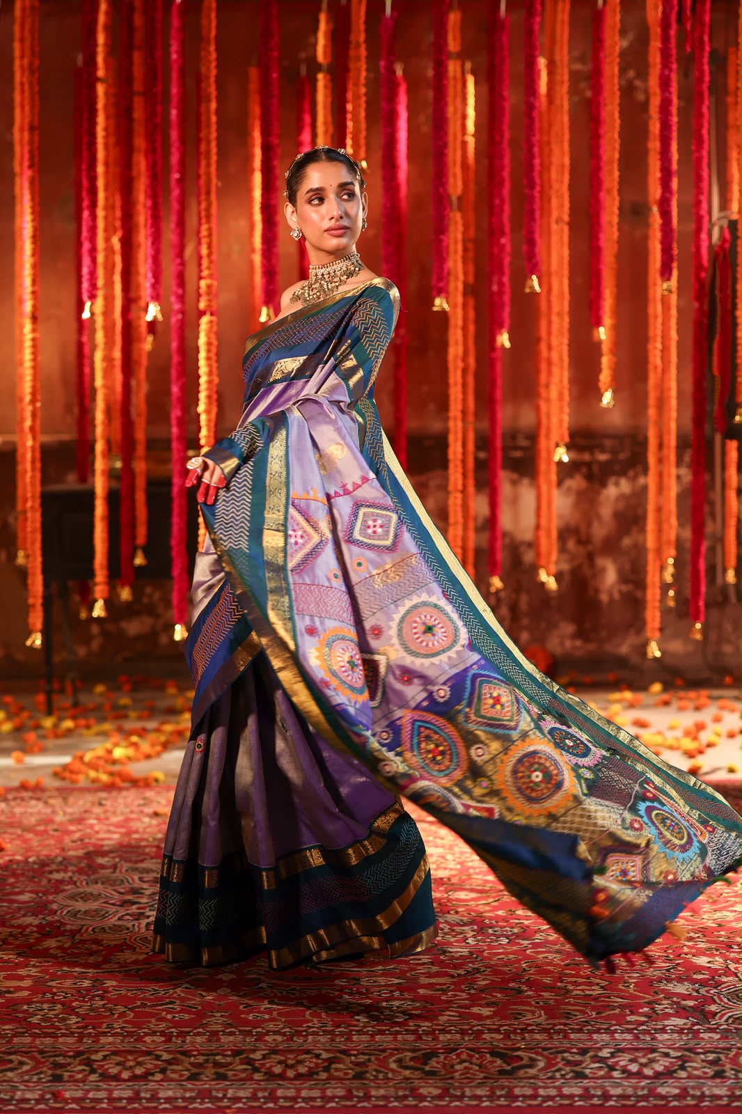 Exclusive masterpiece Kanchivaram korvai silk saree with hand embroidery lambani work