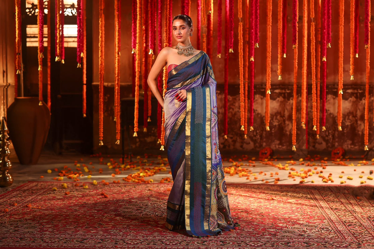 Exclusive masterpiece Kanchivaram korvai silk saree with hand embroidery lambani work
