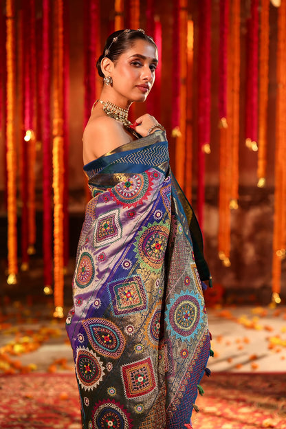 Exclusive masterpiece Kanchivaram korvai silk saree with hand embroidery lambani work