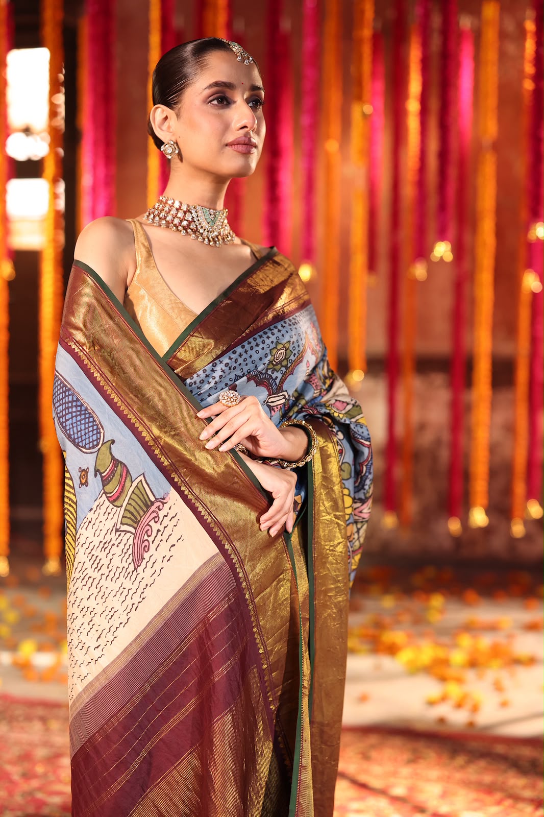 Concept Ashtalakshmi Penkalamkari Kanchivaram silk Saree