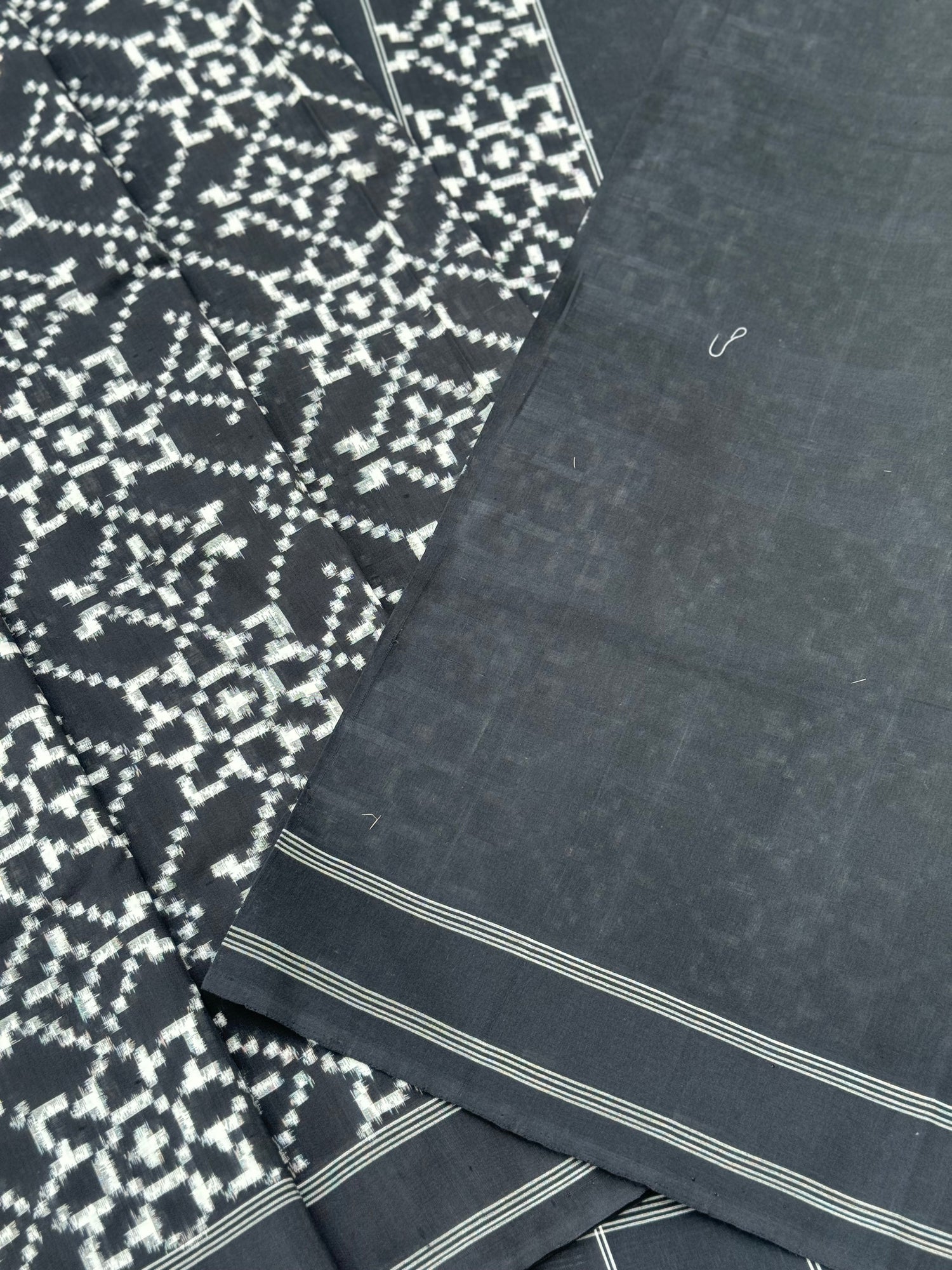 Black and white floral Telia Rumal double ikkat cotton saree