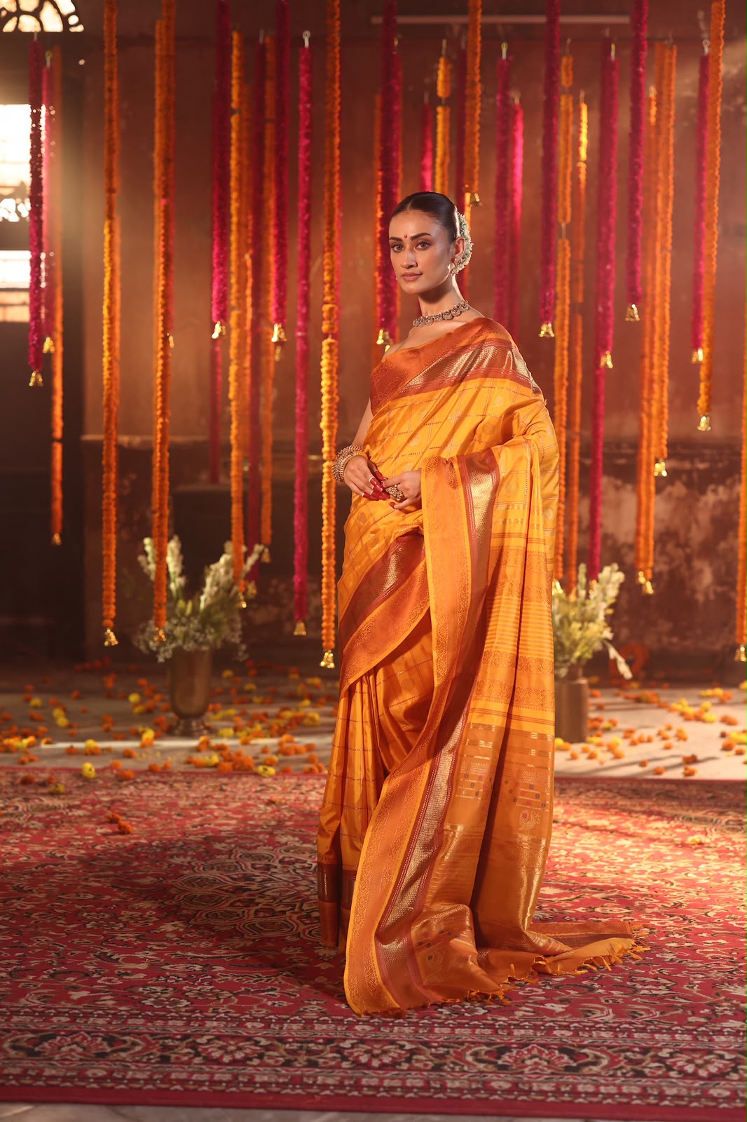 EKANTA - 7 The complete natural dyed Regal vintage kanchivaram redefined in Triple korvai with long double pallu