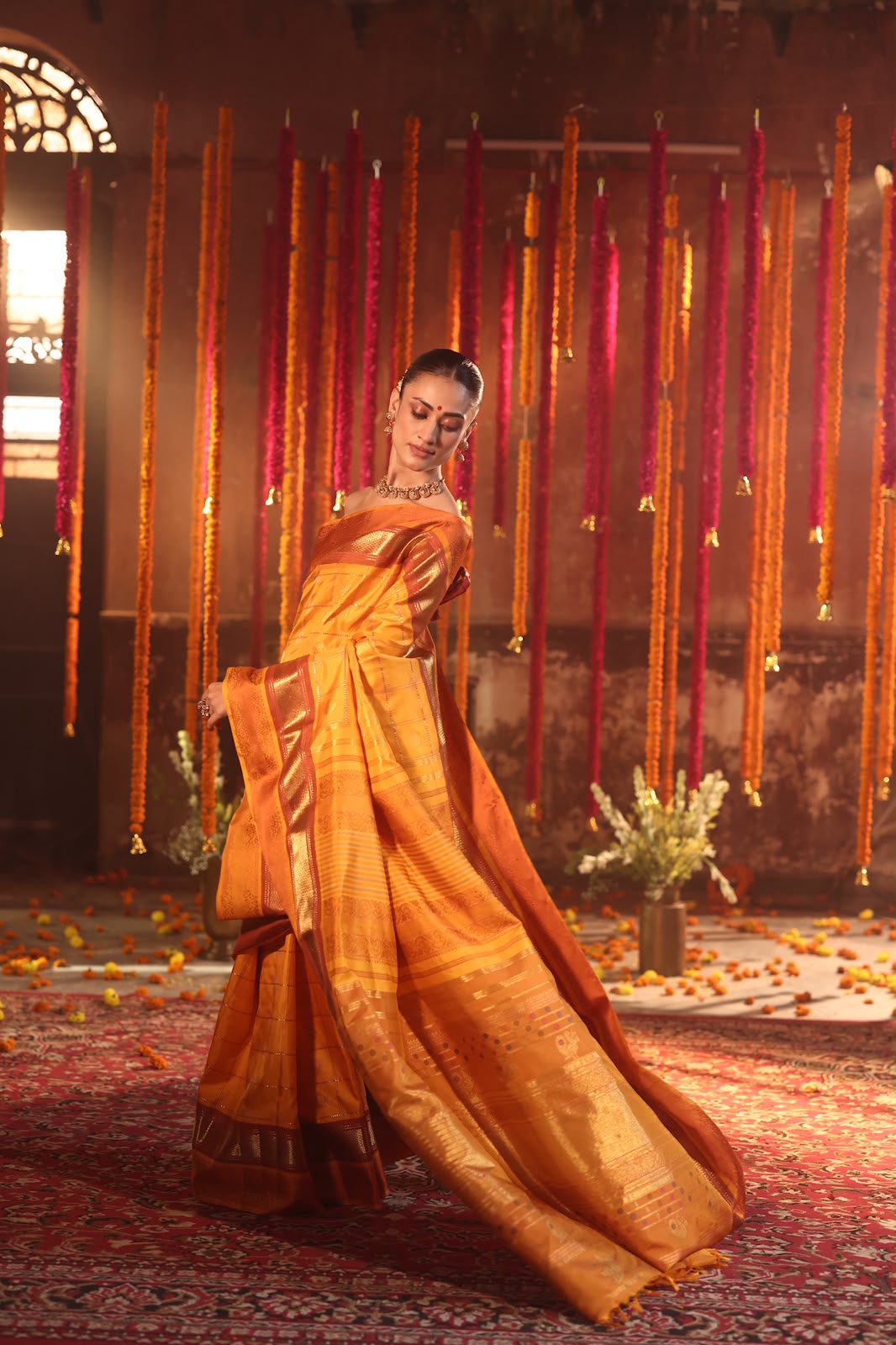 EKANTA - 7 The complete natural dyed Regal vintage kanchivaram redefined in Triple korvai with long double pallu