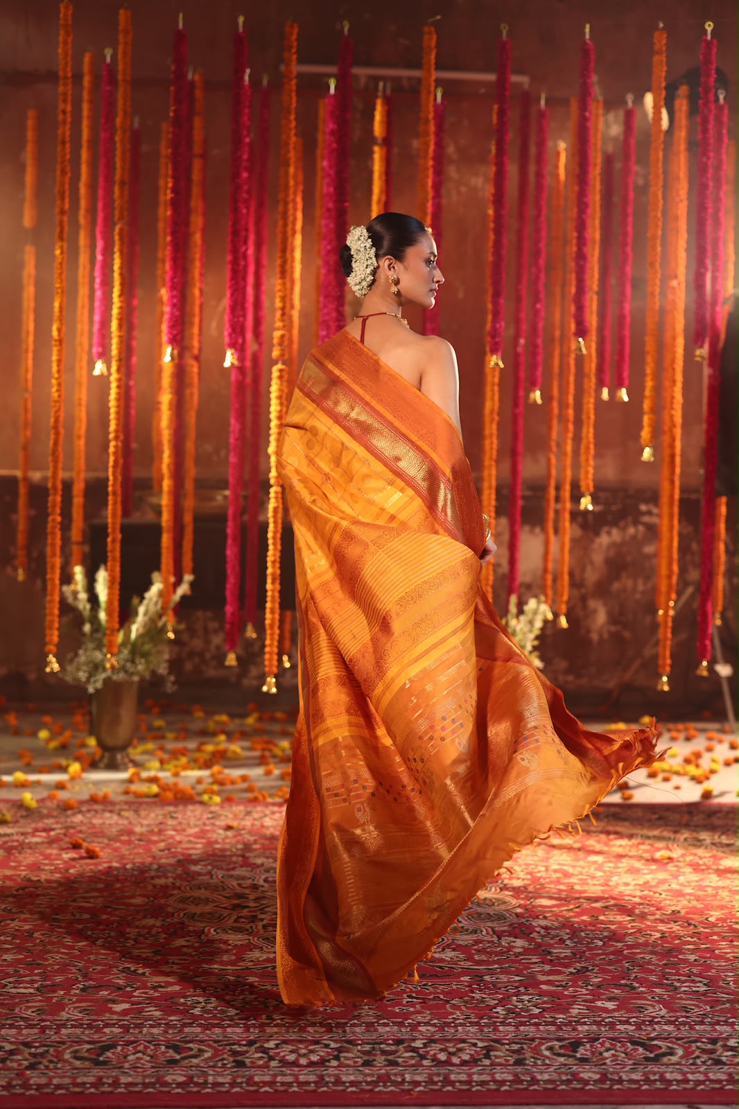 EKANTA - 7 The complete natural dyed Regal vintage kanchivaram redefined in Triple korvai with long double pallu