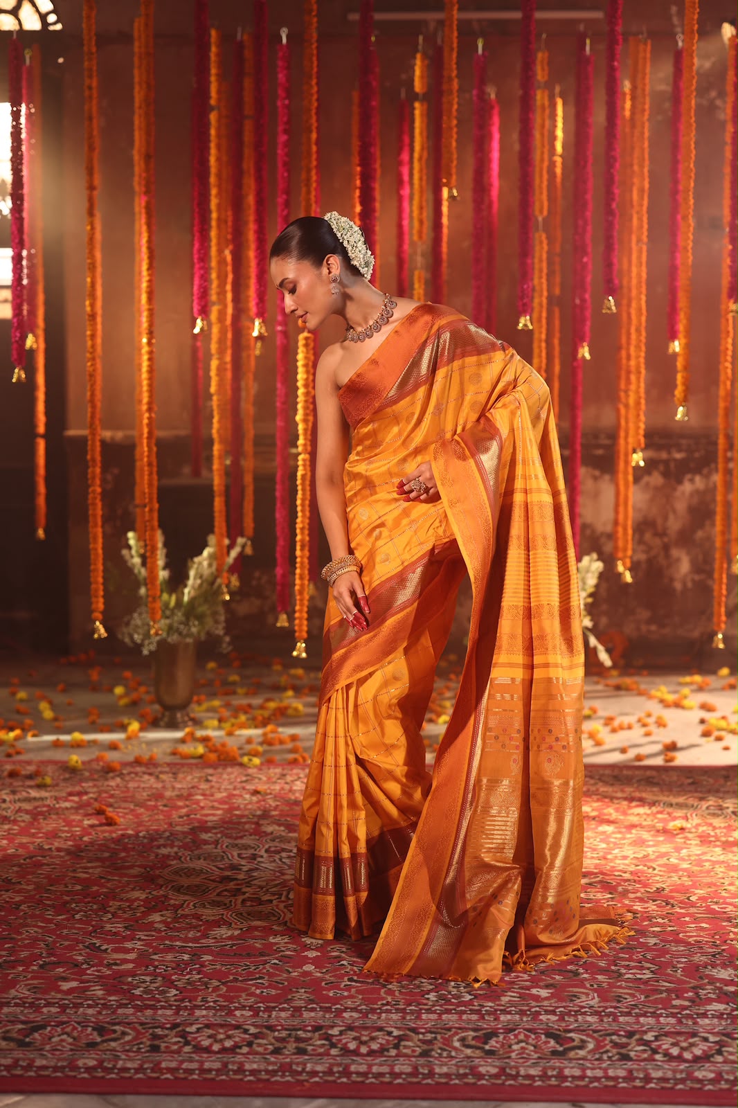 EKANTA - 7 The complete natural dyed Regal vintage kanchivaram redefined in Triple korvai with long double pallu