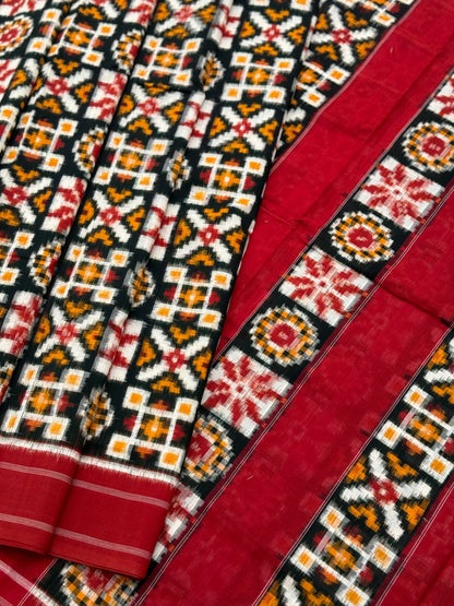 Green red yellow Telia Rumal double ikkat cotton saree