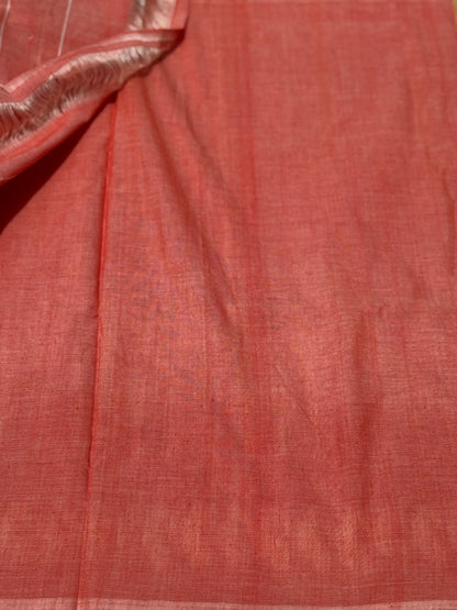 Peach orange with white handwoven weft single ikkat cotton saree