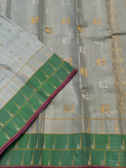 Handwoven triple muniya border inspired kuttu gadwal silk saree