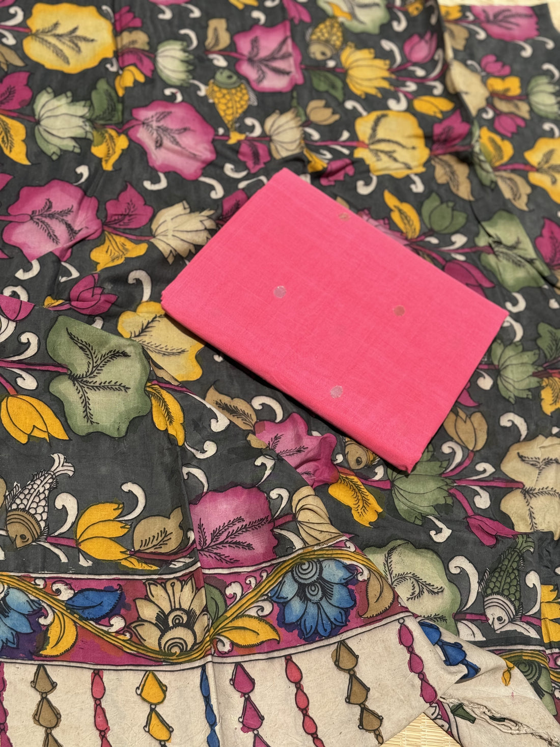 PENKALAMKARI SALWAR SUIT TOP WITH DUPPATTA