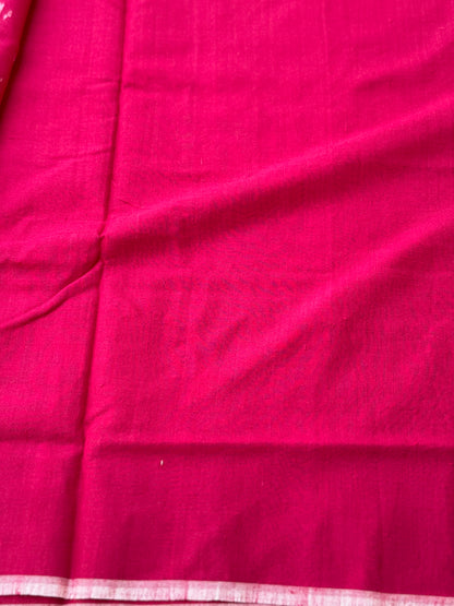 Mauve pink with Rani pink  handwoven weft single ikkat Munga tussar by cotton saree