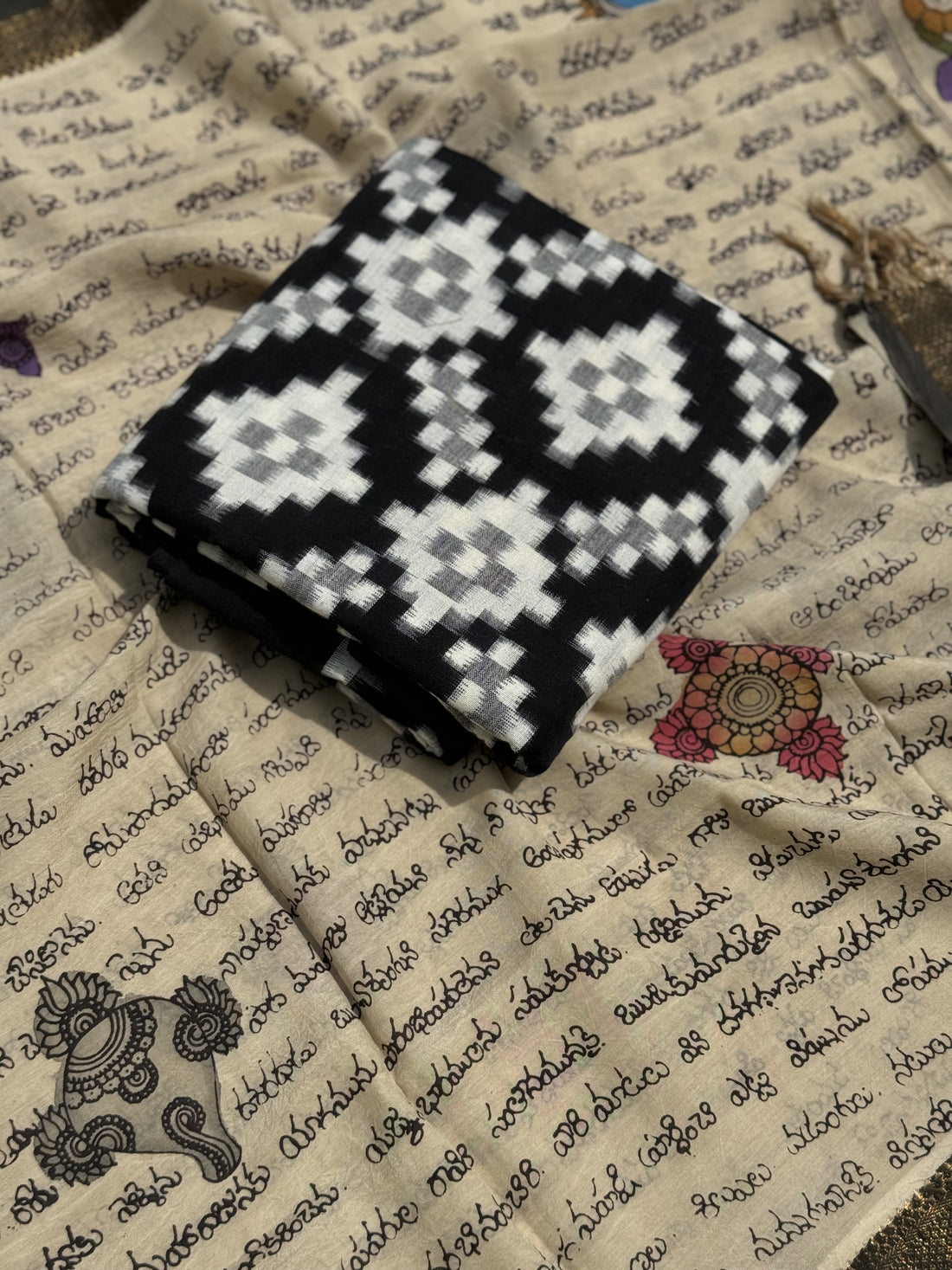 PENKALAMKARI SALWAR SUIT TOP WITH DUPPATTA