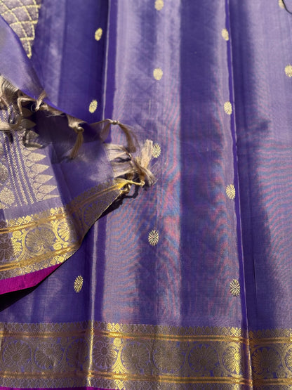 Handwoven kuttu gadwal silk saree with silver zari woven box design