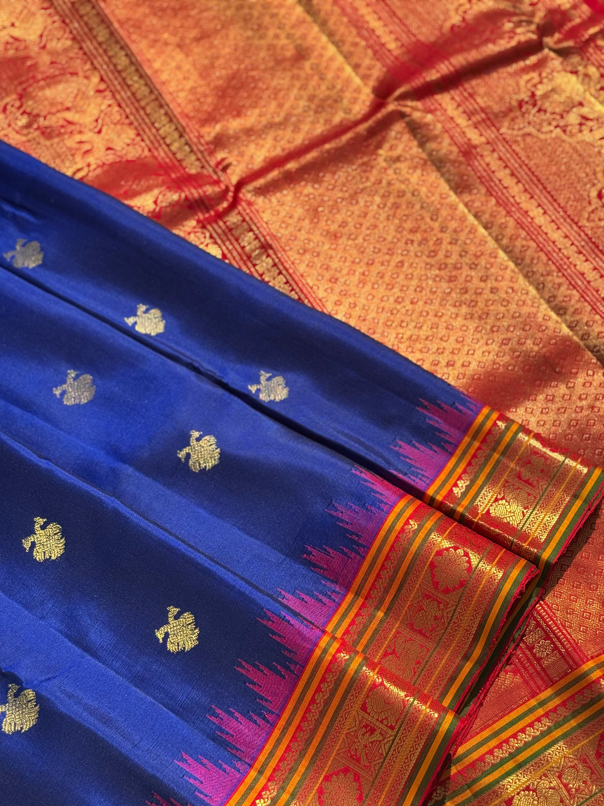 Handwoven gandaberunda kuttu gadwal silk saree