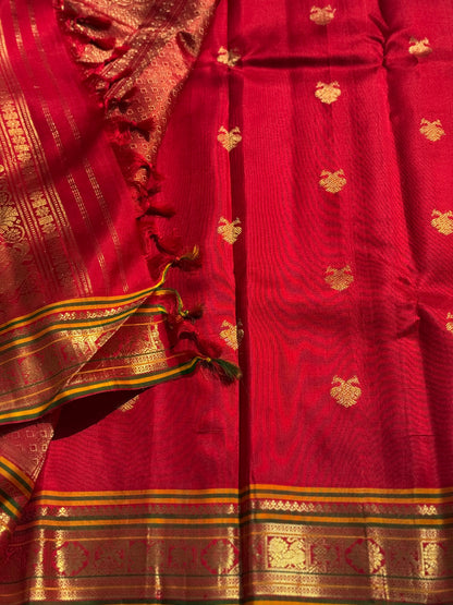 Handwoven gandaberunda kuttu gadwal silk saree