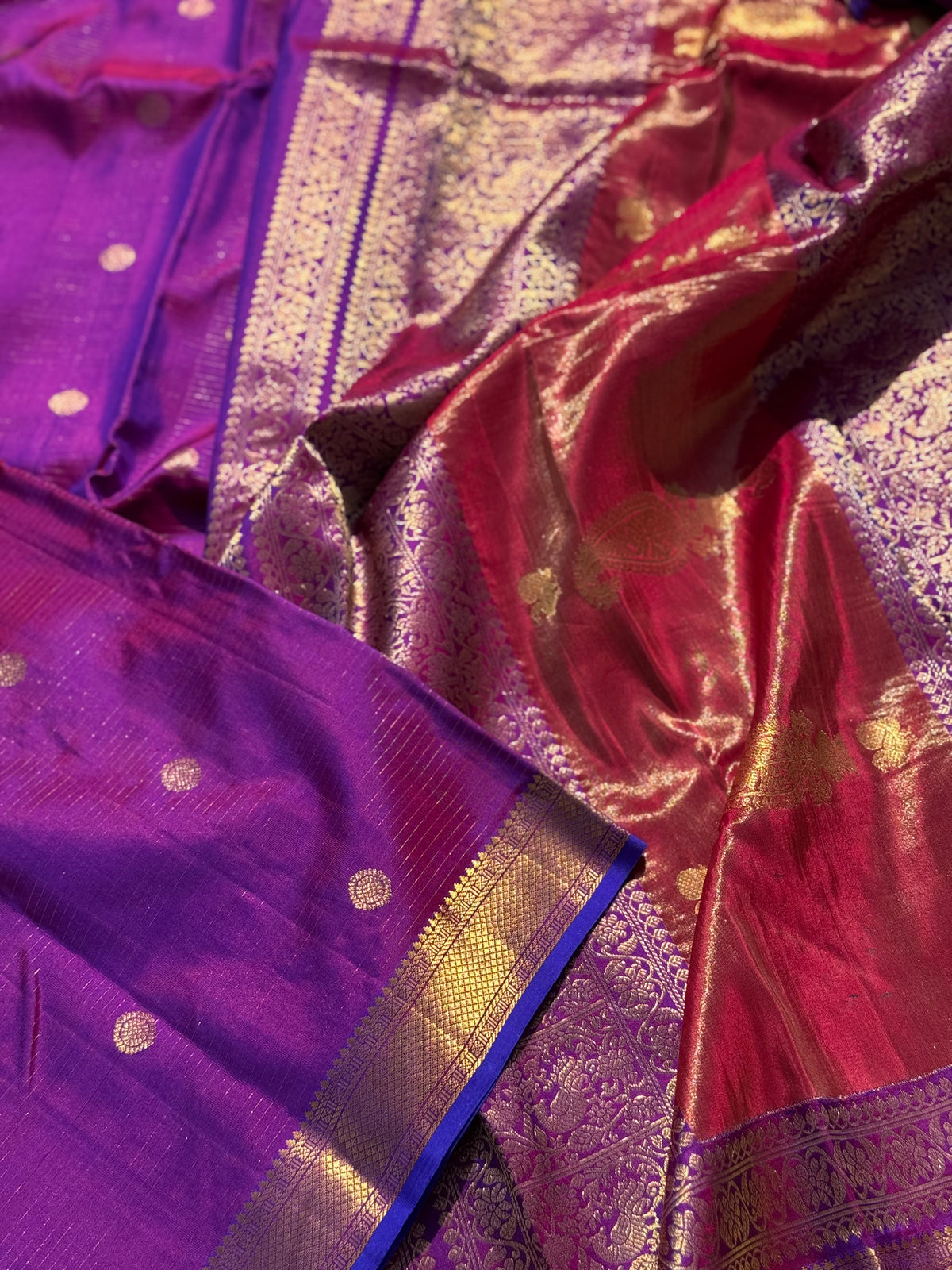 Handwoven checks kuttu gadwal silk saree with zari tissue pallu