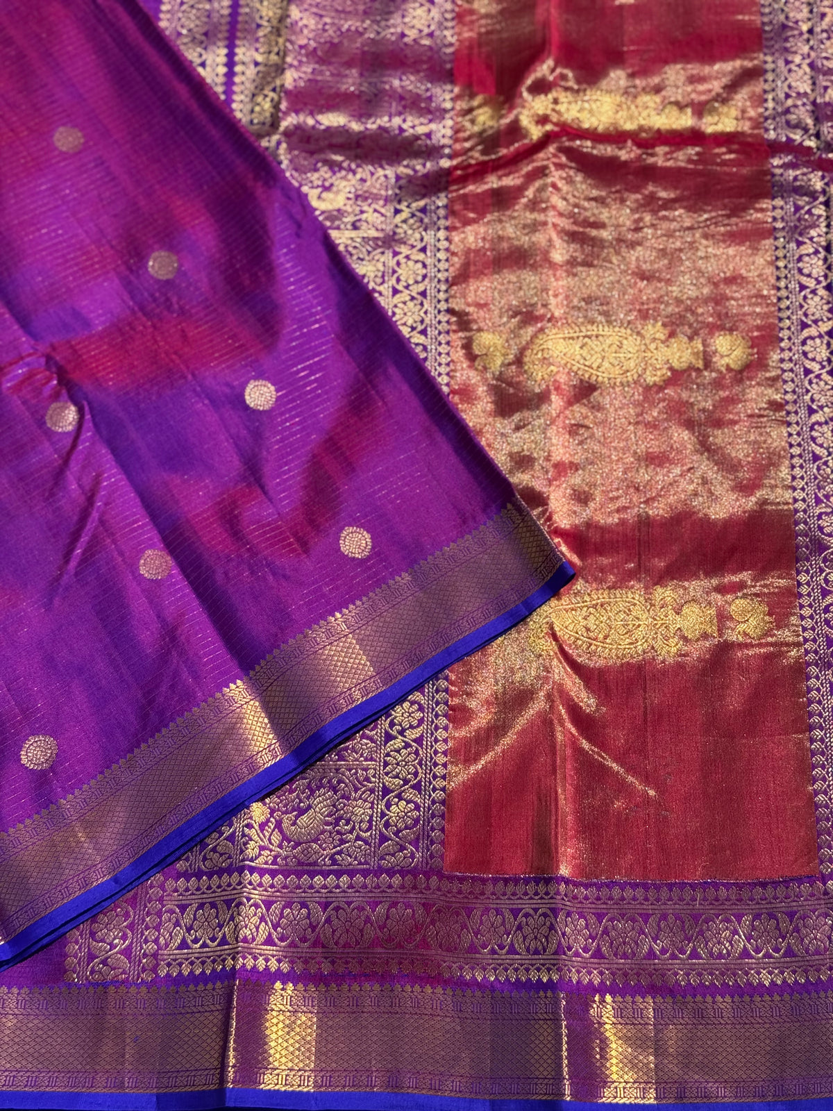 Handwoven checks kuttu gadwal silk saree with zari tissue pallu