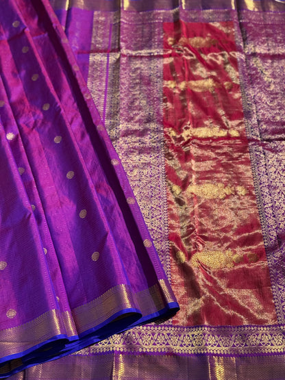 Handwoven checks kuttu gadwal silk saree with zari tissue pallu