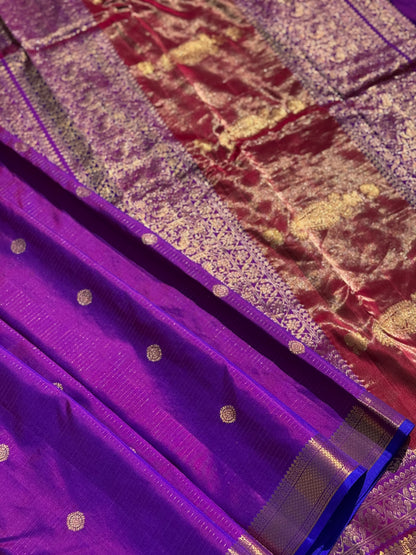Handwoven checks kuttu gadwal silk saree with zari tissue pallu