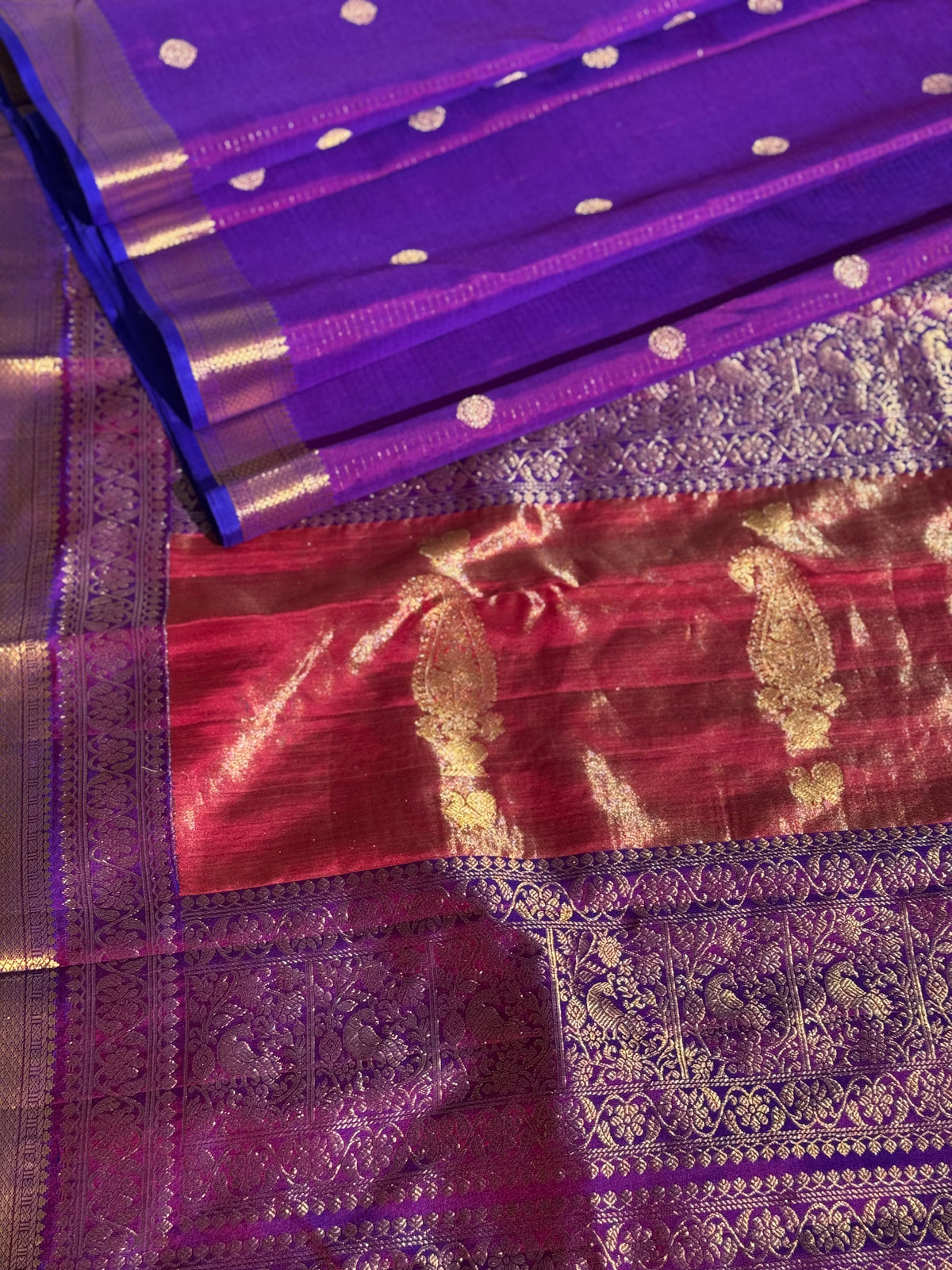 Handwoven checks kuttu gadwal silk saree with zari tissue pallu