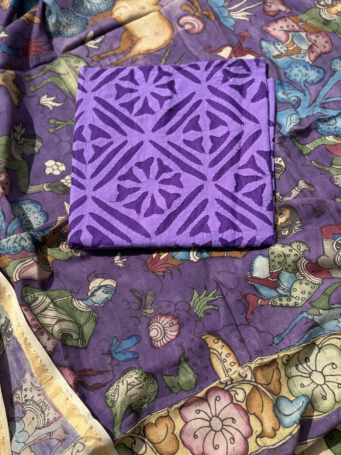 PENKALAMKARI SALWAR SUIT TOP WITH DUPPATTA