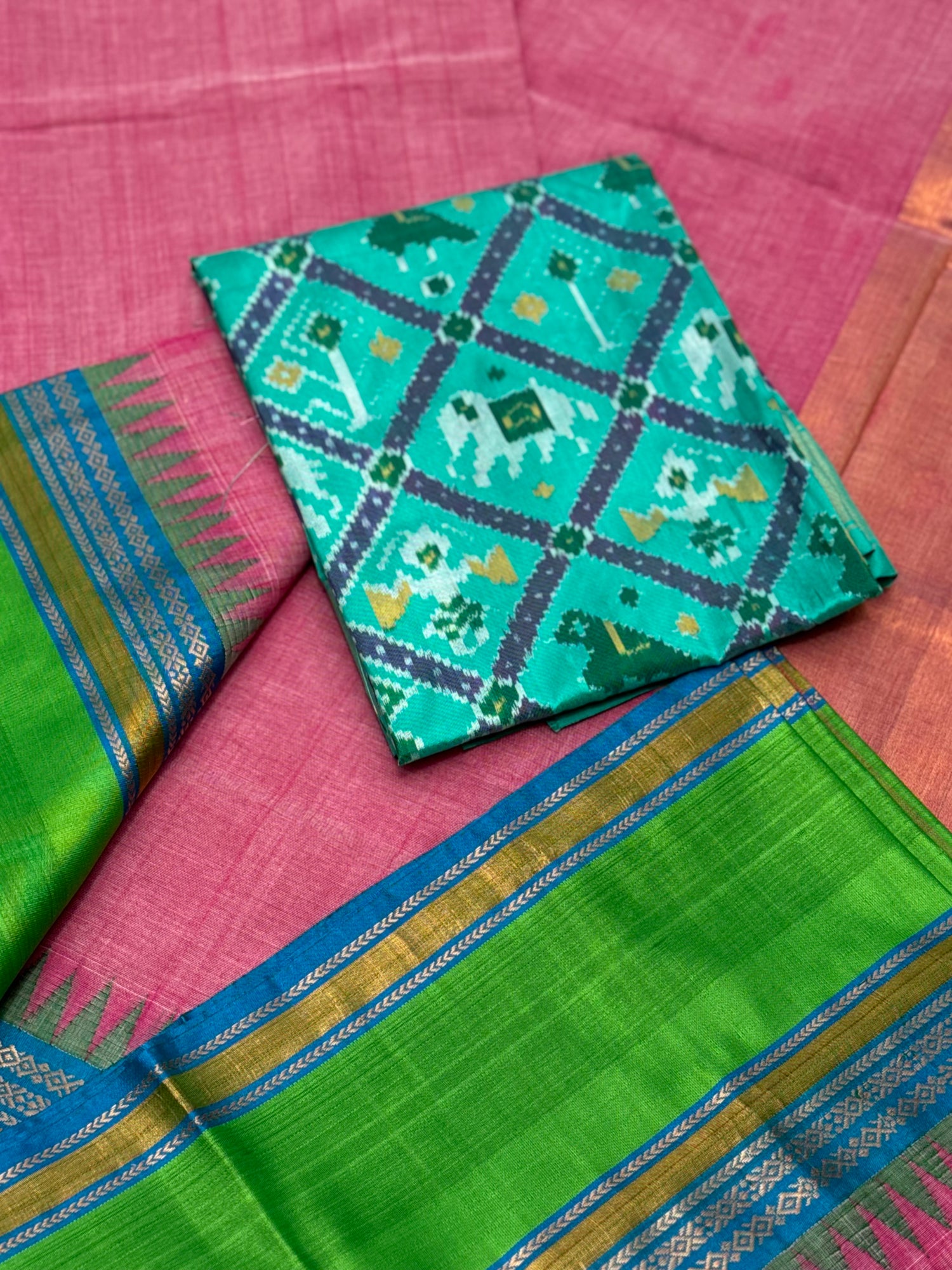 Handspun and handwoven ponduru Khadhi cotton saree with zari checks