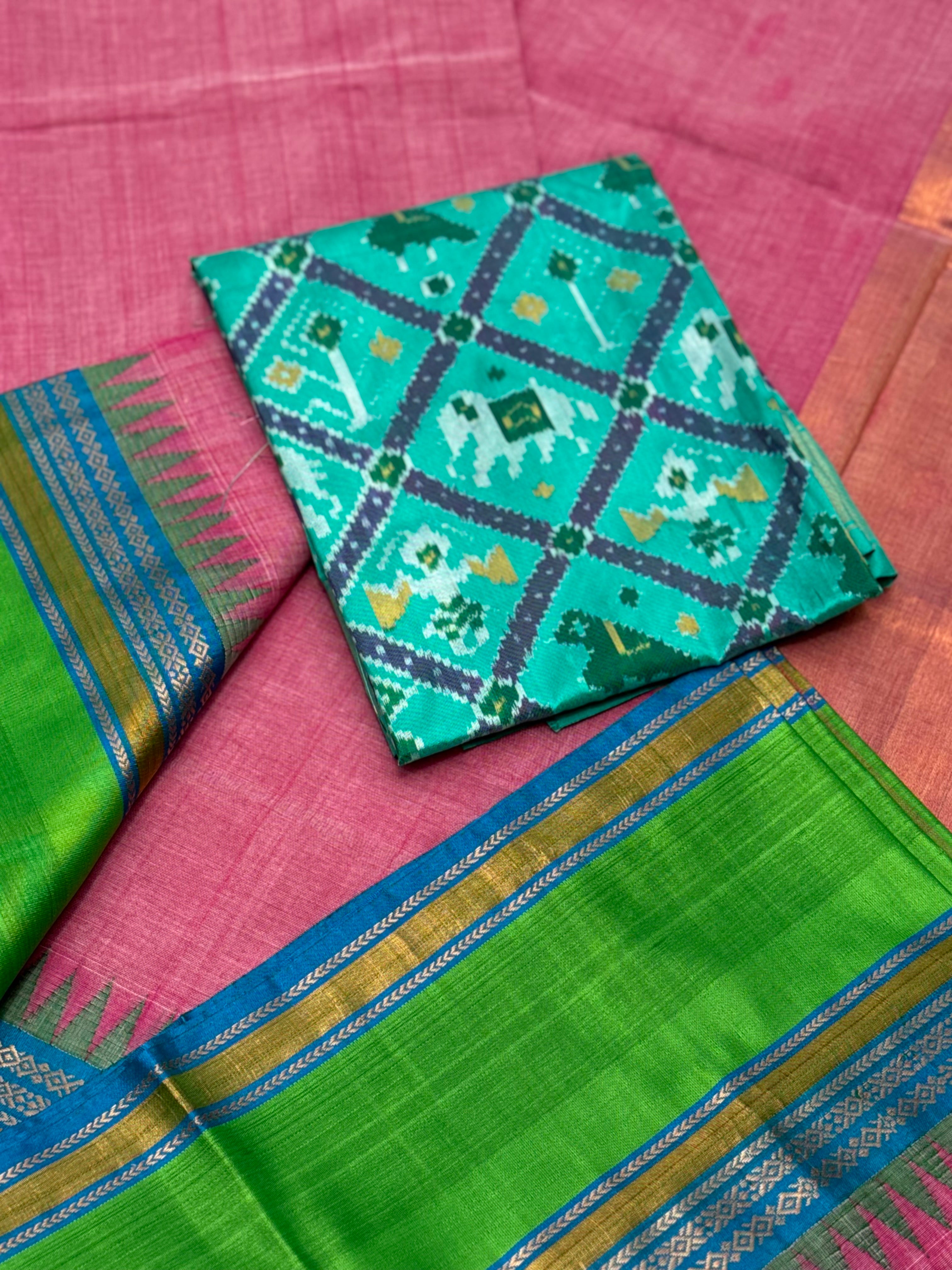 Handspun and handwoven ponduru Khadhi cotton saree with zari checks