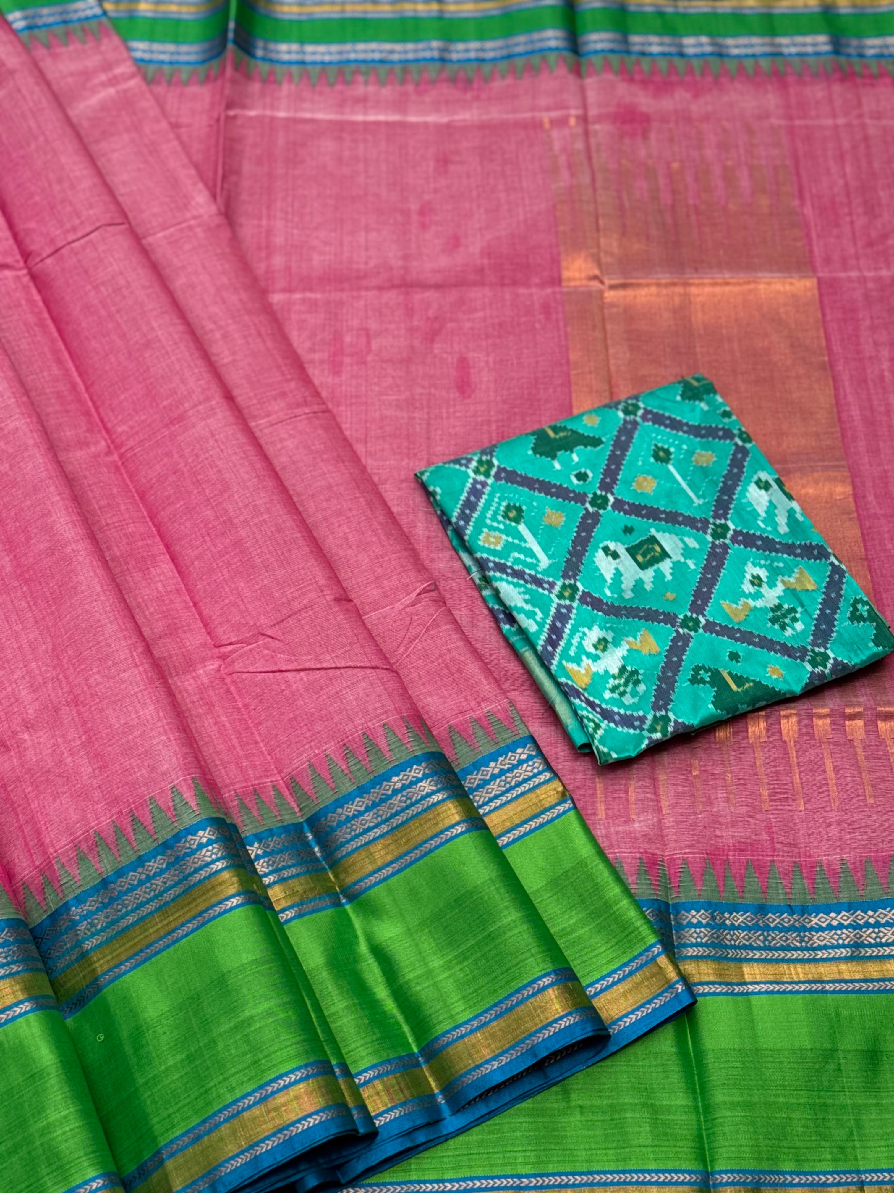 Handspun and handwoven ponduru Khadhi cotton saree with zari checks