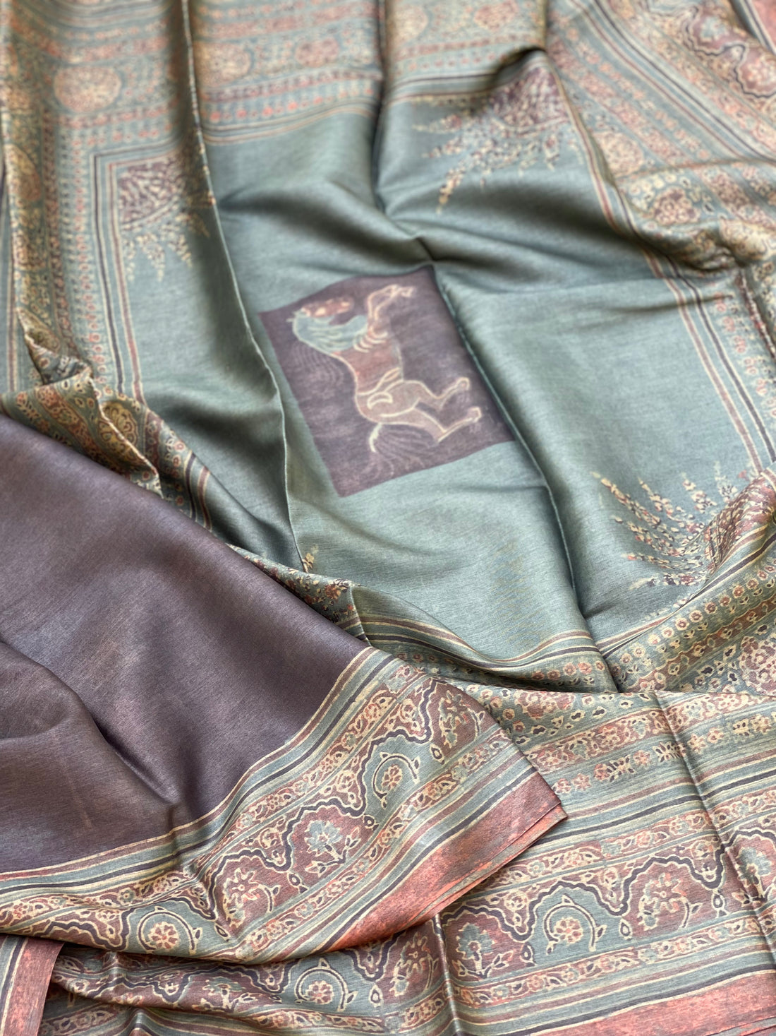 Natural Dyed Vegetable Prints Pracheen Ajrakh silk Saree